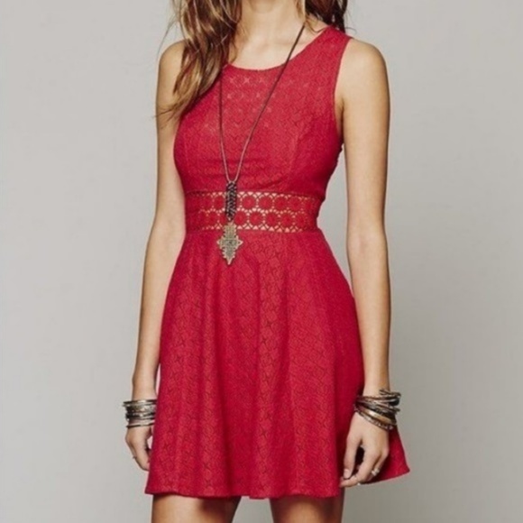 Free People Dresses & Skirts - Free People Smoldering Red Lace Flare Daisy Dress
